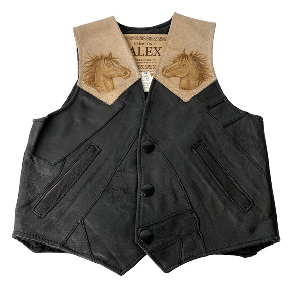 Vintage Other - Kids Vintage Western Horse Stallion Genuine Authentic Suede Leather Vest Size 6